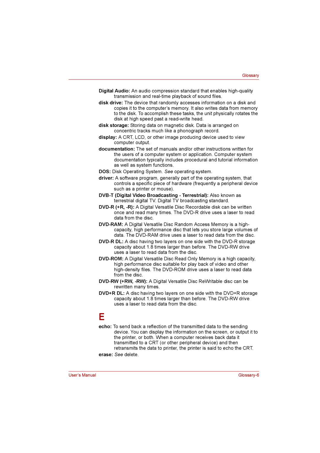 Toshiba Satellite user manual Erase See delete 