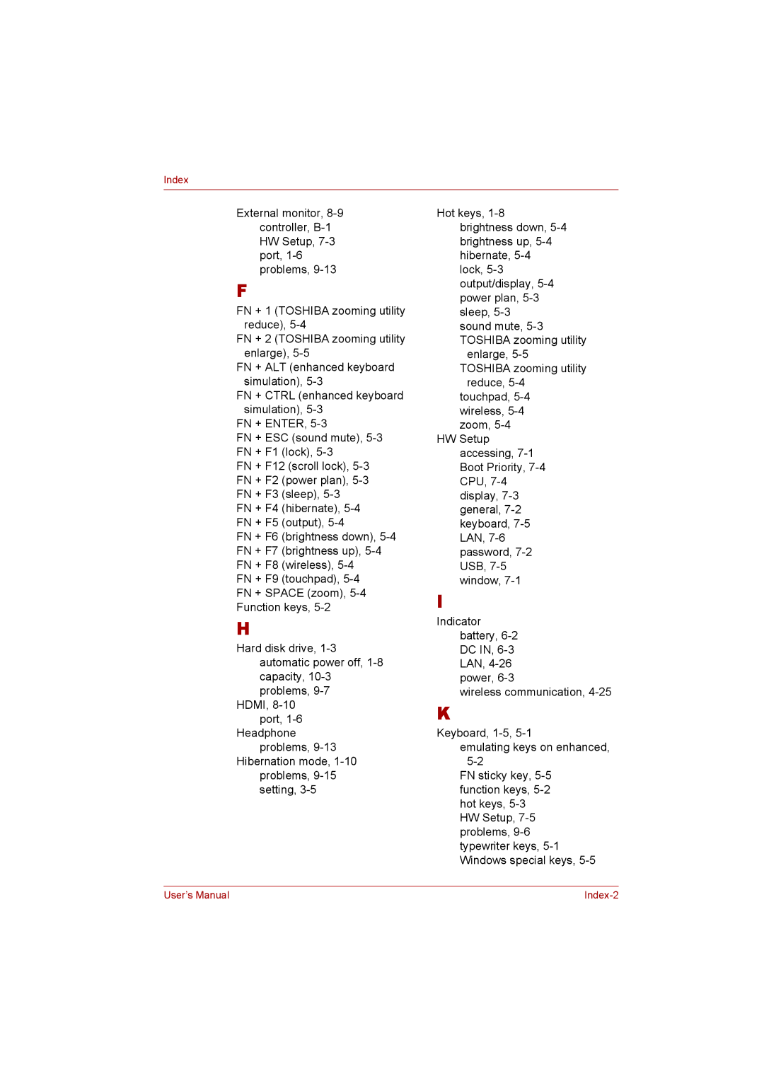 Toshiba Satellite user manual Index 