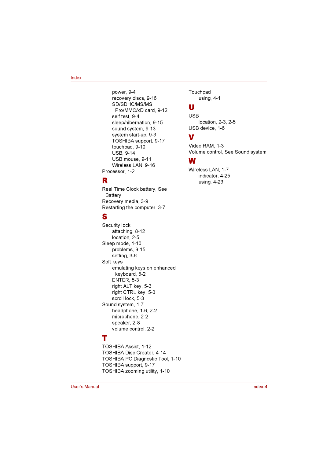 Toshiba Satellite user manual Usb 