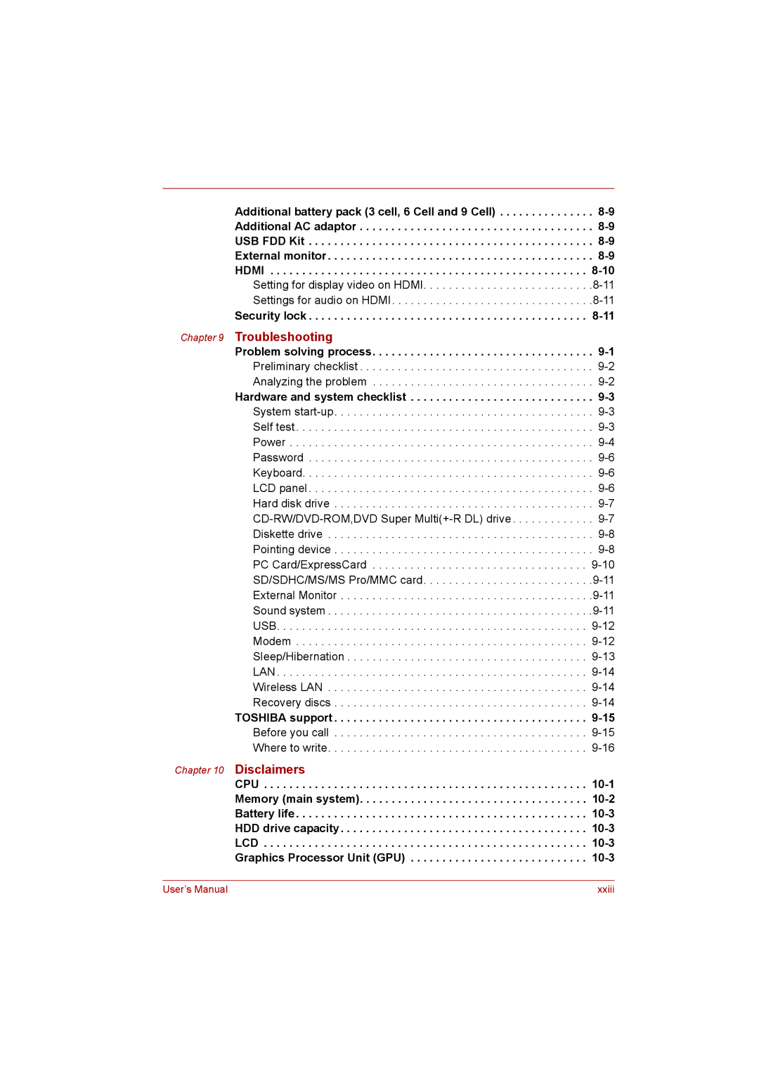 Toshiba Satellite user manual Troubleshooting, Security lock 