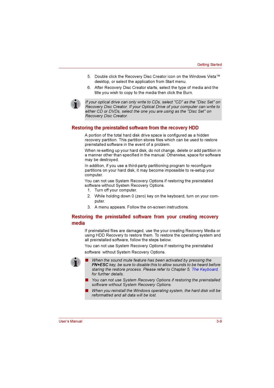 Toshiba Satellite user manual Restoring the preinstalled software from the recovery HDD 