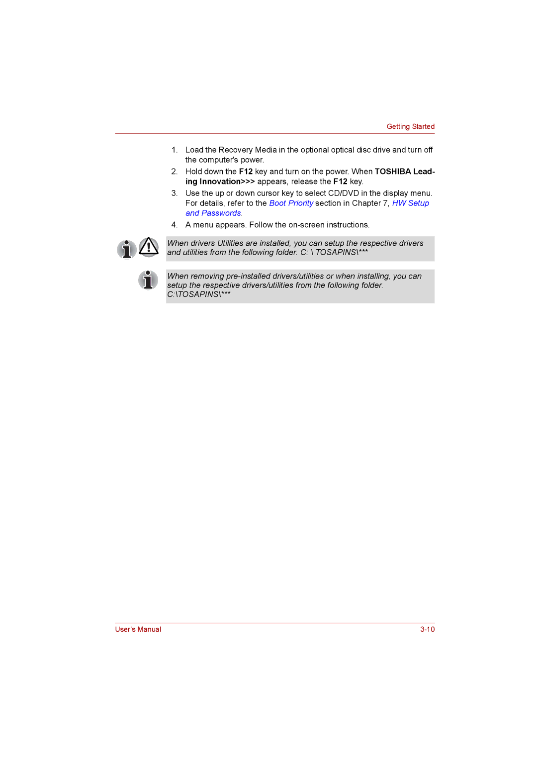 Toshiba Satellite user manual Getting Started 