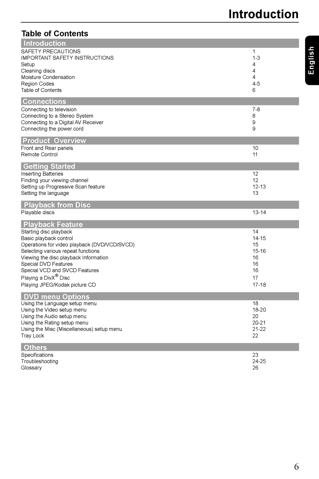 Toshiba SD-185 manual Table of Contents 