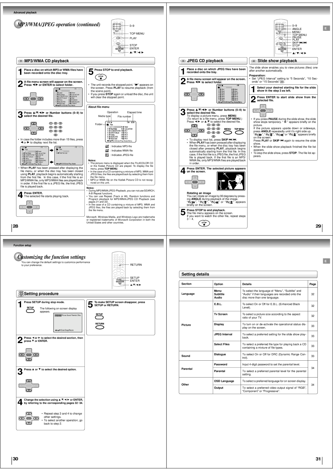 Toshiba SD-190ESE specifications Setting details, Setting procedure, Menu 