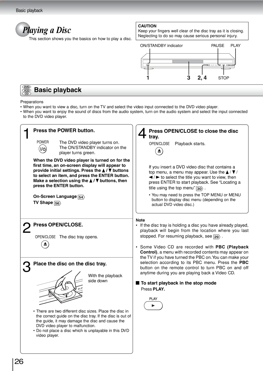 Toshiba SD-240ESB, SD-240ESE owner manual Playing a Disc, Basic playback 