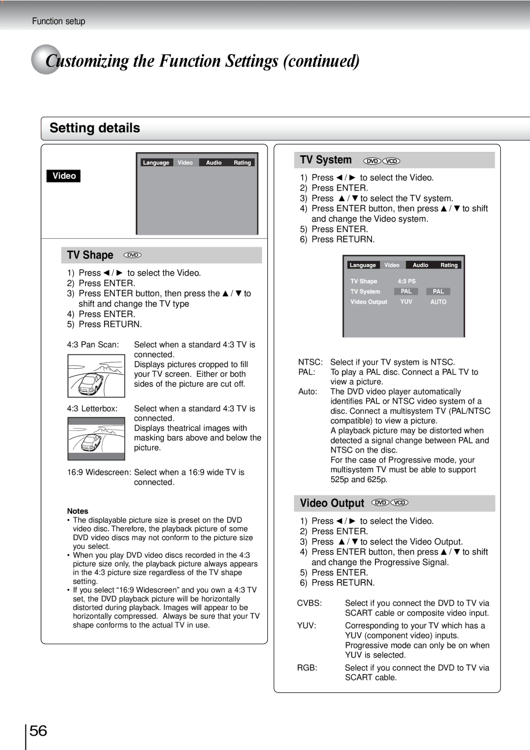 Toshiba SD-240ESB, SD-240ESE owner manual TV Shape 