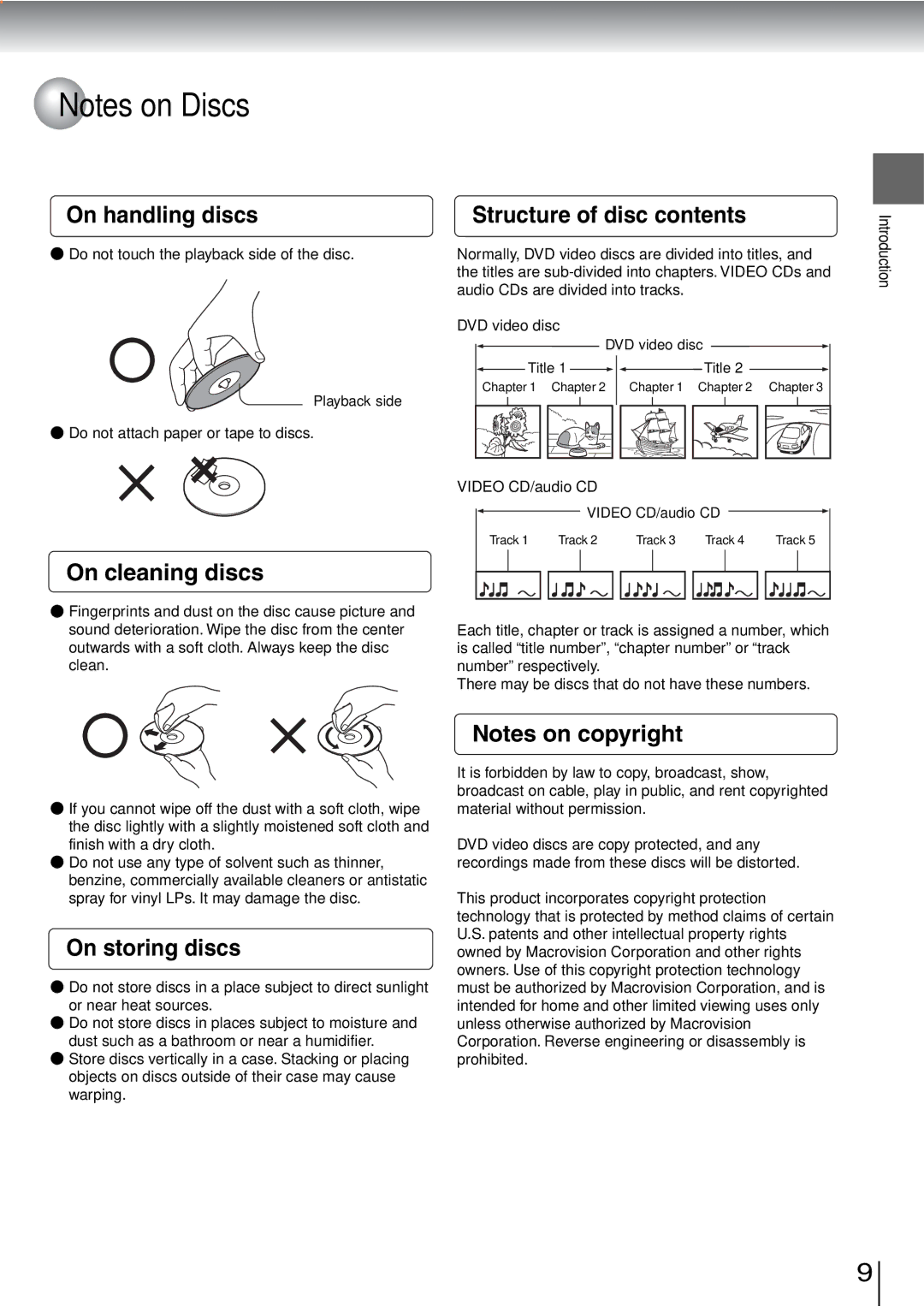 Toshiba SD-240ESE, SD-240ESB owner manual On handling discs, On cleaning discs, Structure of disc contents, On storing discs 