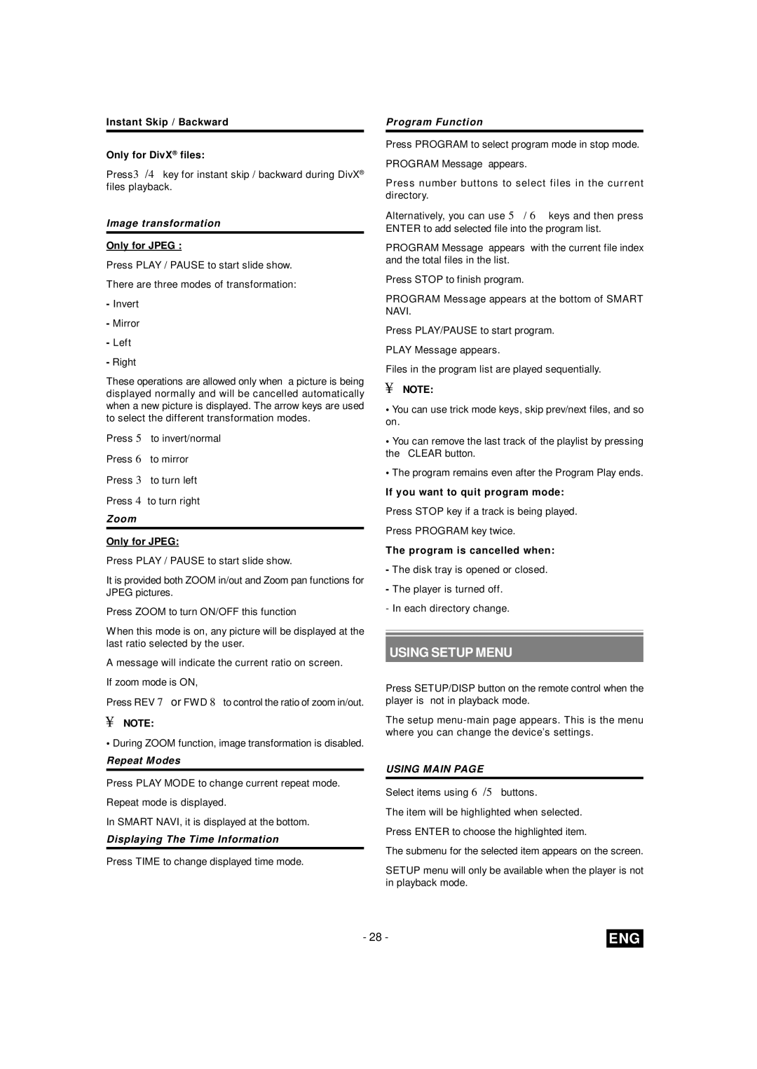 Toshiba SD-260E ES manual Image transformation, Zoom, Repeat Modes 