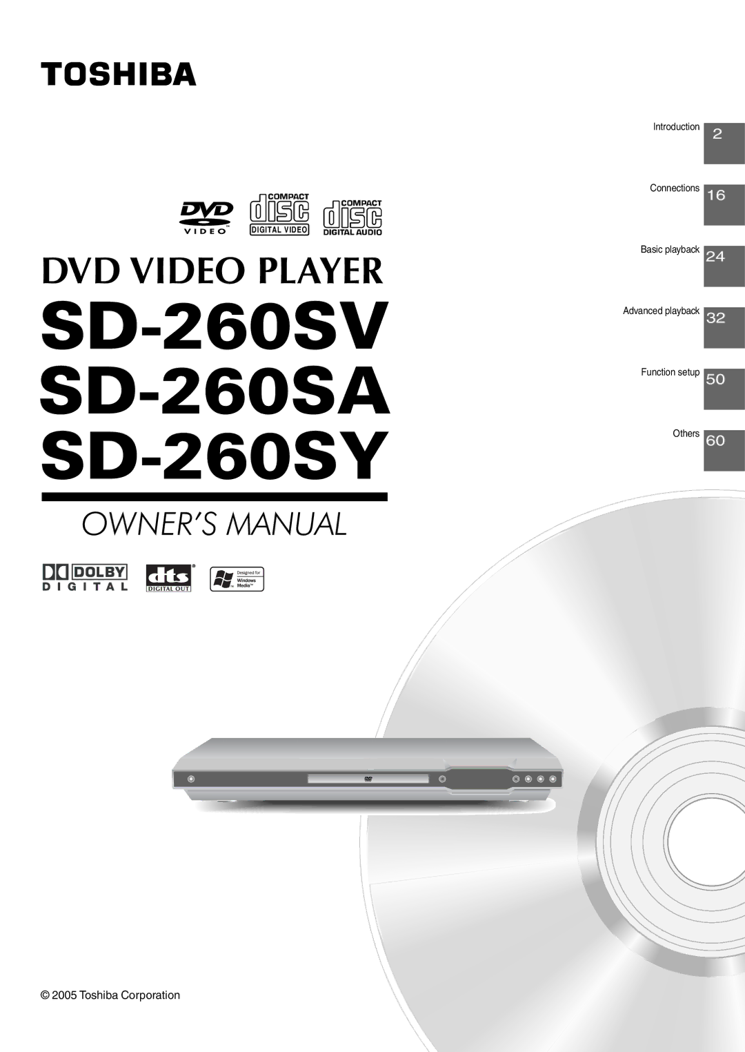 Toshiba manual SD-260SV SD-260SA SD-260SY 