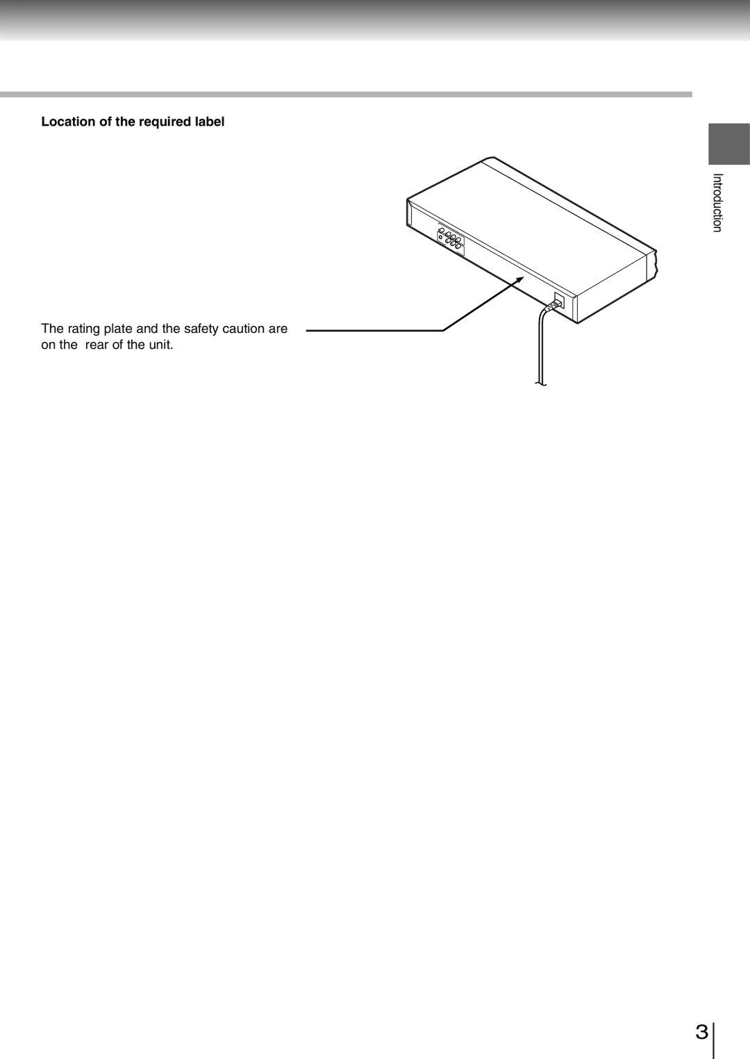 Toshiba SD-260SV, SD-260SY, SD-260SA manual Location of the required label 