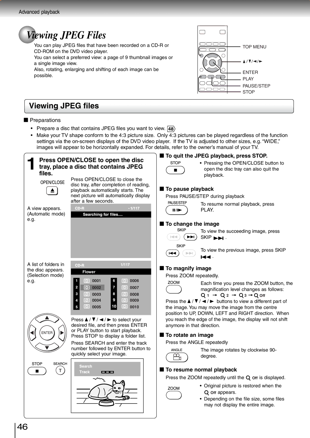 Toshiba SD-260SA, SD-260SV, SD-260SY manual Viewing Jpeg Files, Viewing Jpeg files 