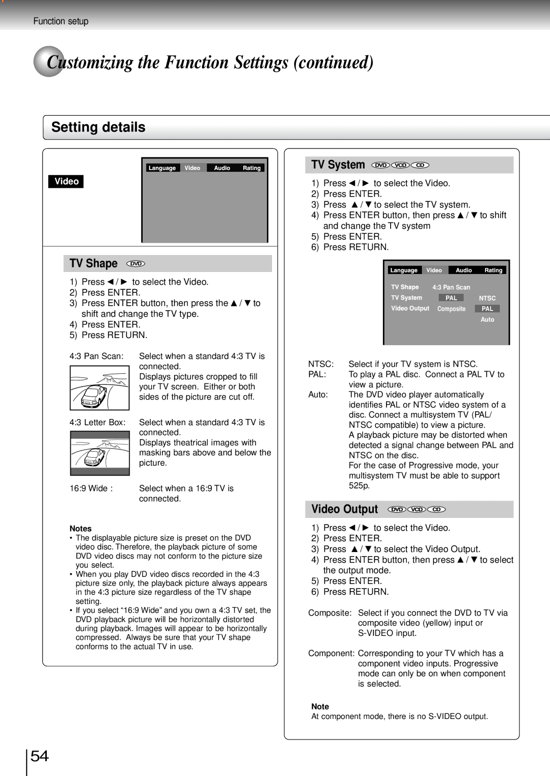 Toshiba SD-260SY, SD-260SV, SD-260SA manual TV Shape 