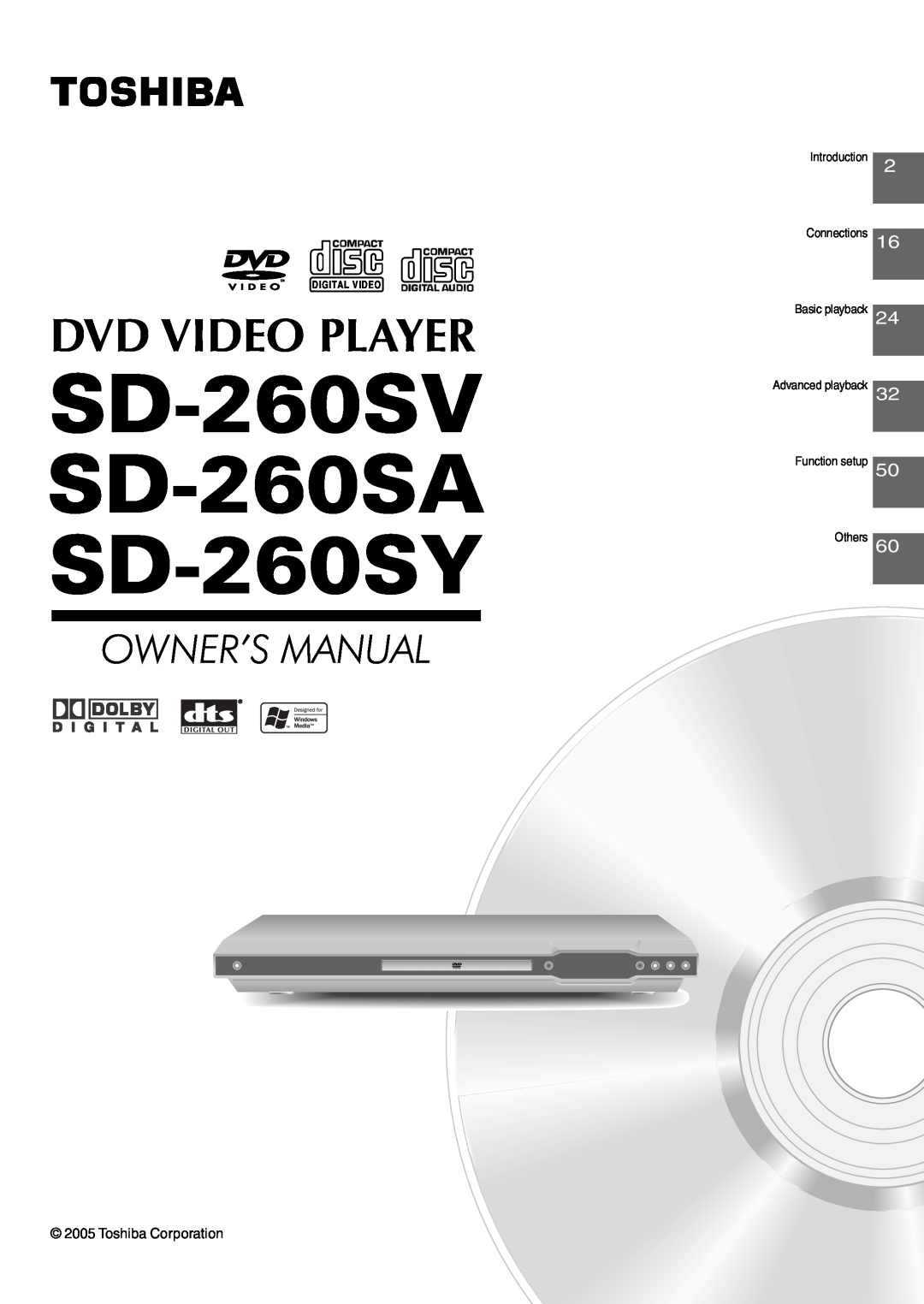 Toshiba manual SD-260SV SD-260SA SD-260SY, Dvd Video Player, Owner’S Manual, Digital Video 