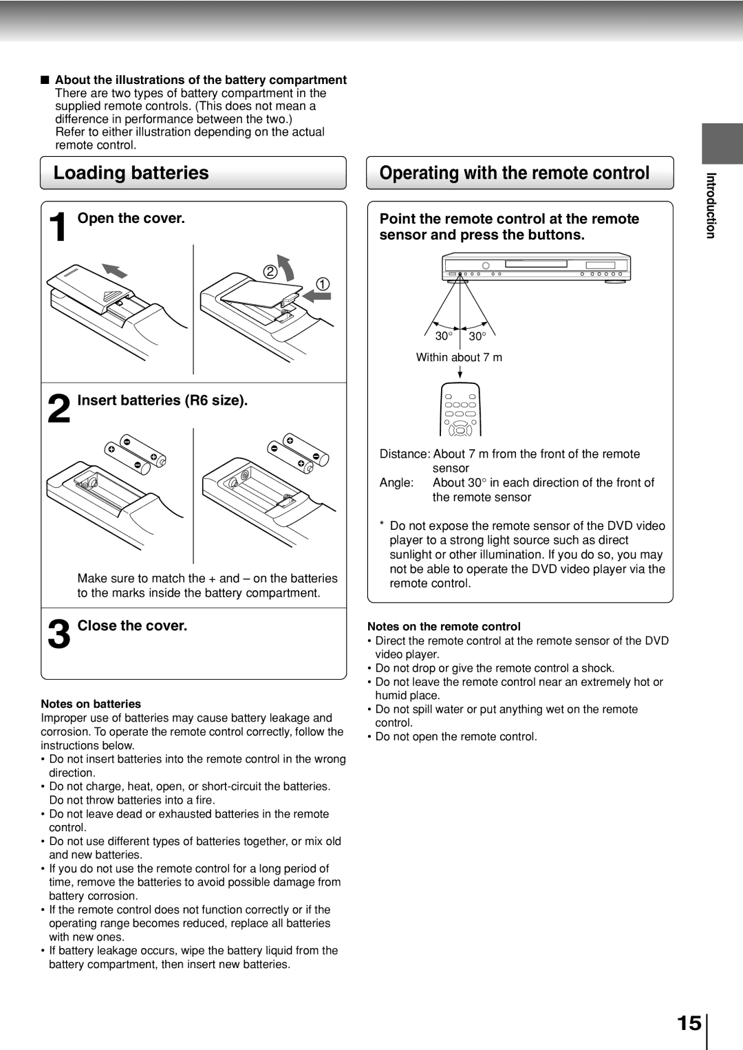 Toshiba SD-330ESB manual Loading batteries, Operating with the remote control 