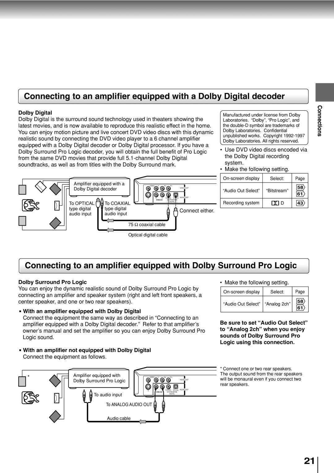 Toshiba SD-330ESB manual Dolby Digital, Dolby Surround Pro Logic 