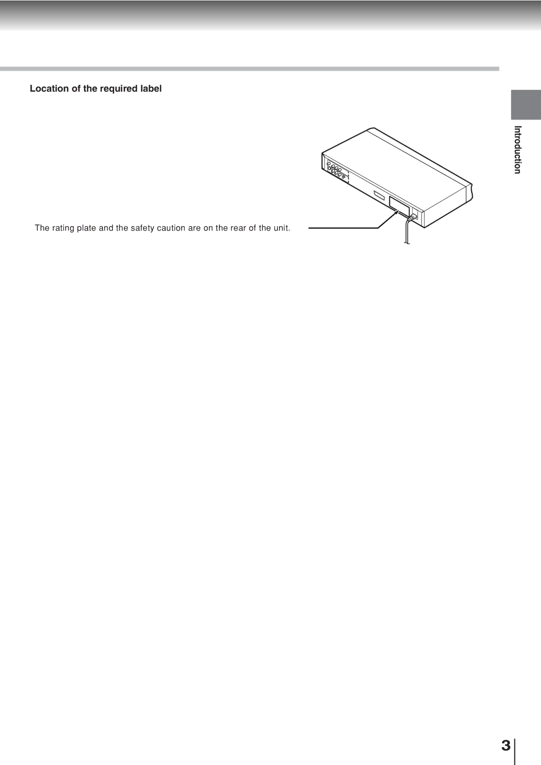 Toshiba SD-330ESB manual Location of the required label, Introduction 