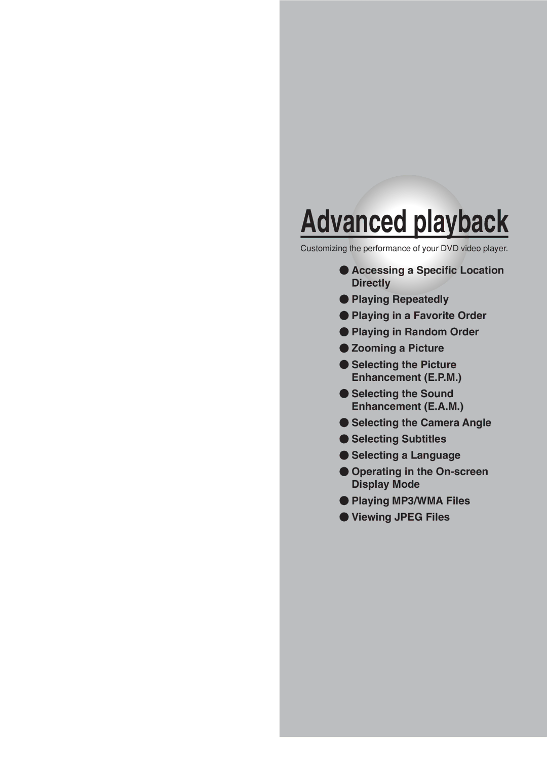 Toshiba SD-330ESB manual Advanced playback 