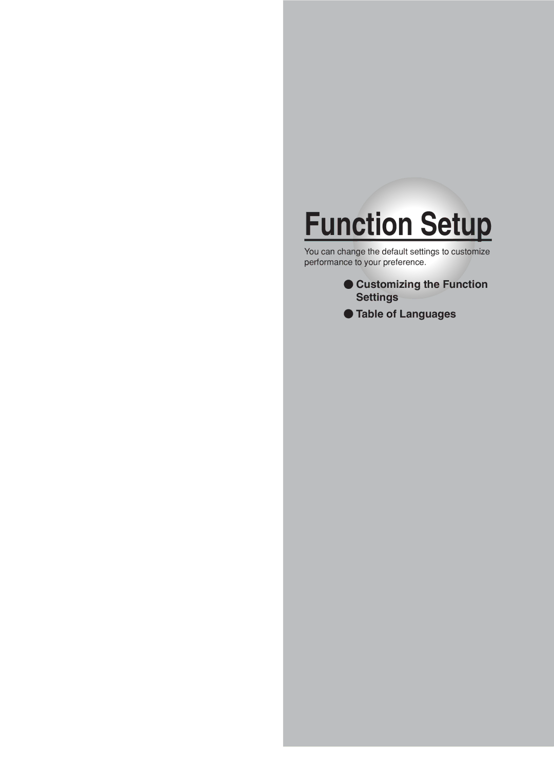 Toshiba SD-330ESB manual Function Setup, Customizing the Function Settings Table of Languages 