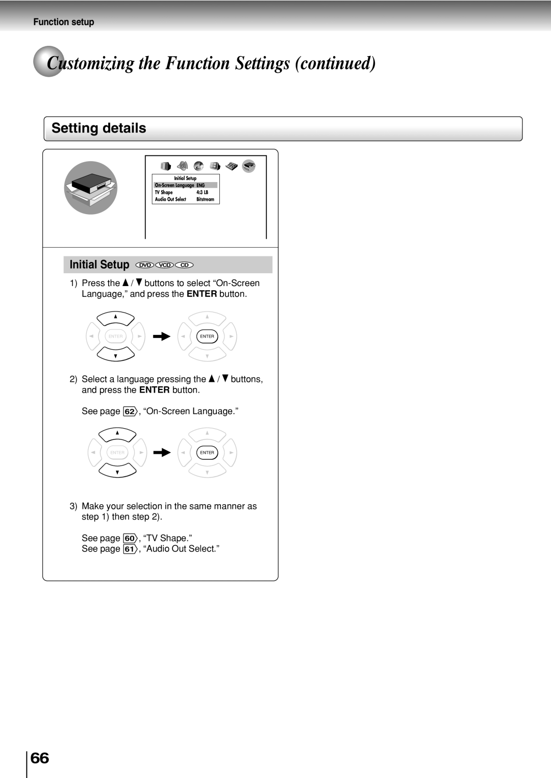 Toshiba SD-330ESB manual Initial Setup 