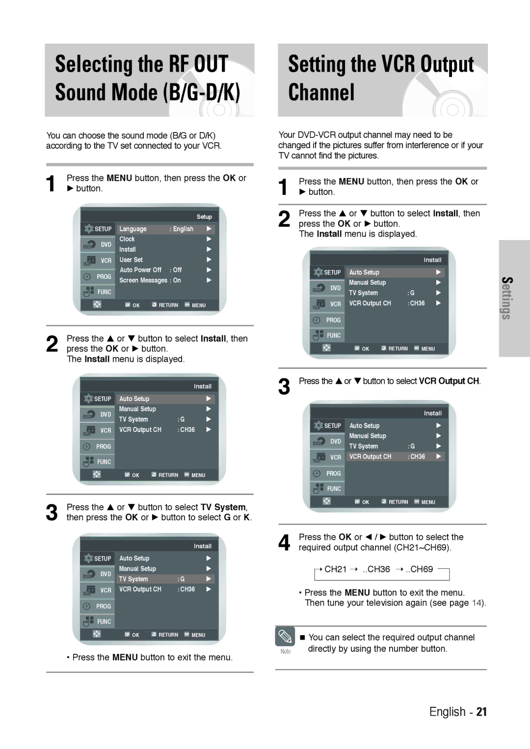 Toshiba SD-36VESE user manual Channel, Press the … or † button to select VCR Output CH 