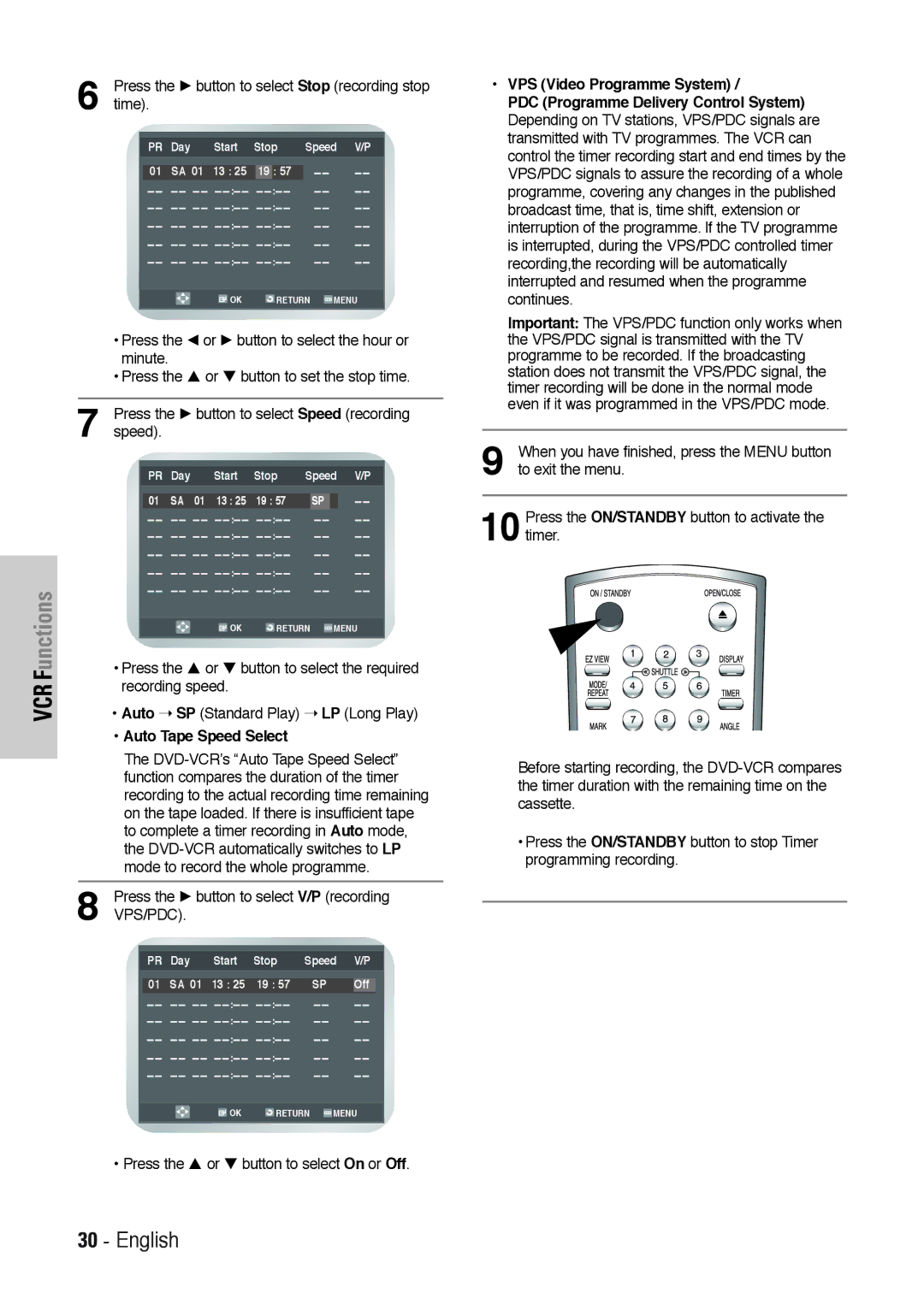 Toshiba SD-36VESE user manual Auto Tape Speed Select, Press the … or † button to select On or Off 