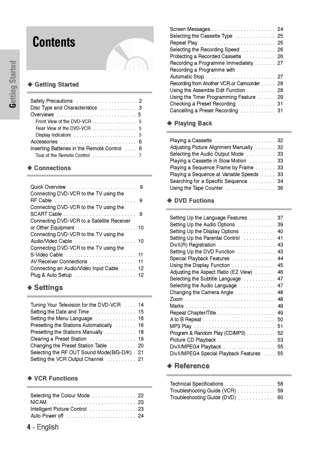 Toshiba SD-36VESE user manual Contents 