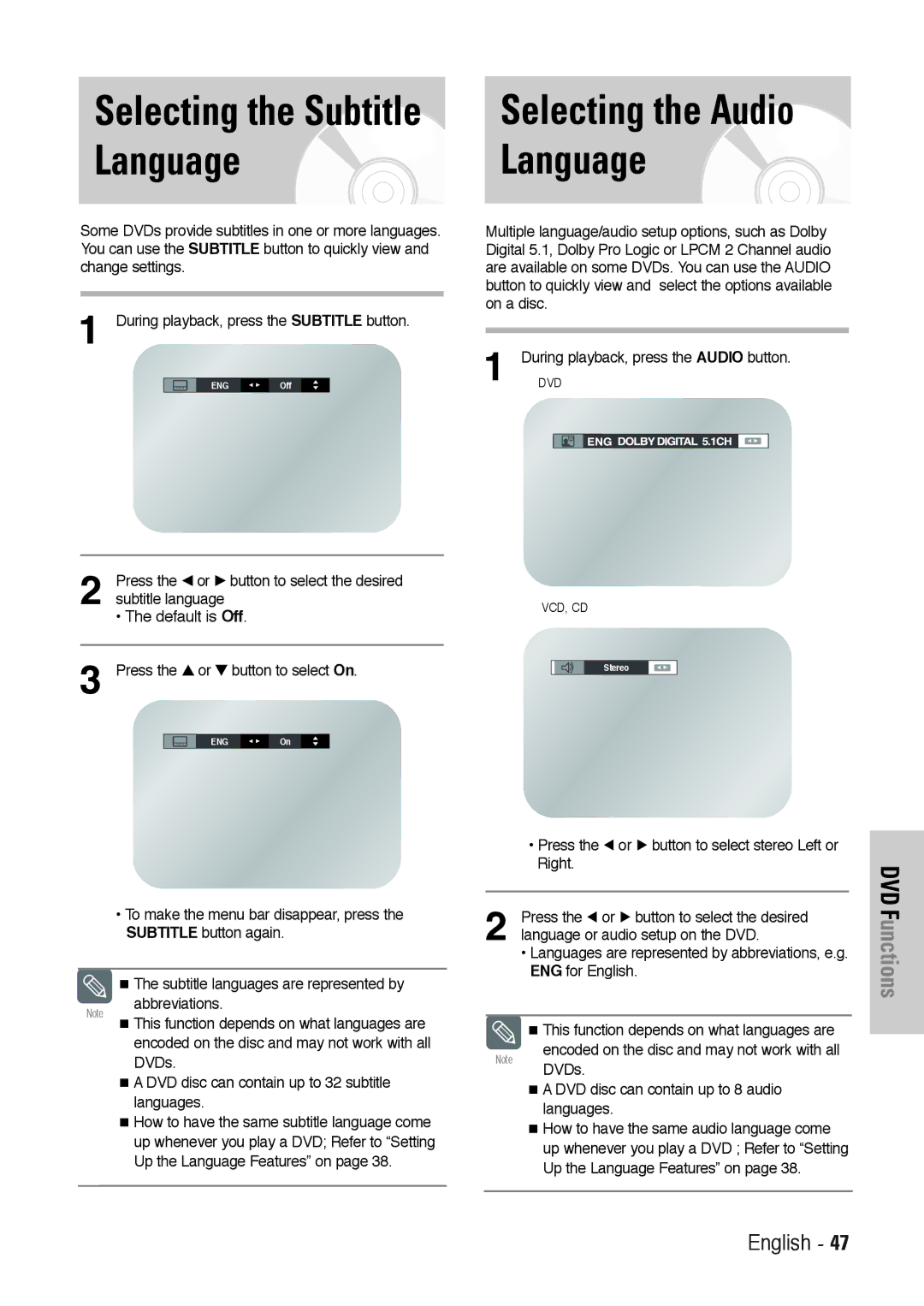 Toshiba SD-36VESE user manual Language 