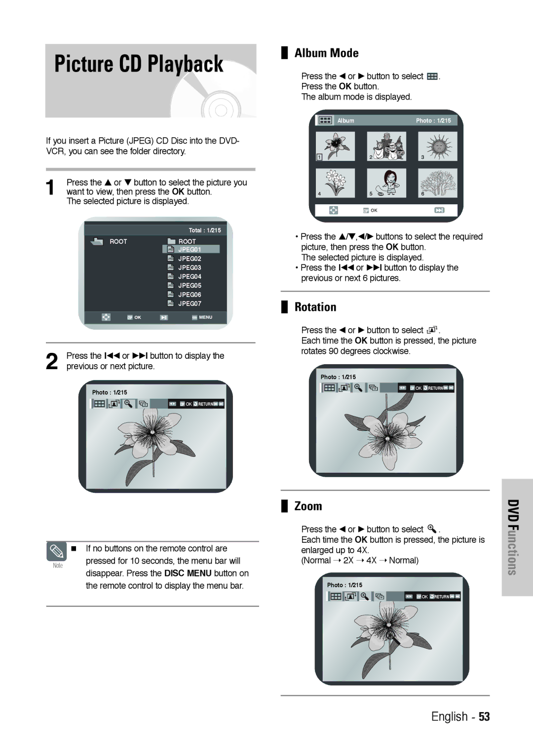 Toshiba SD-36VESE user manual Album Mode, Rotation, Zoom 