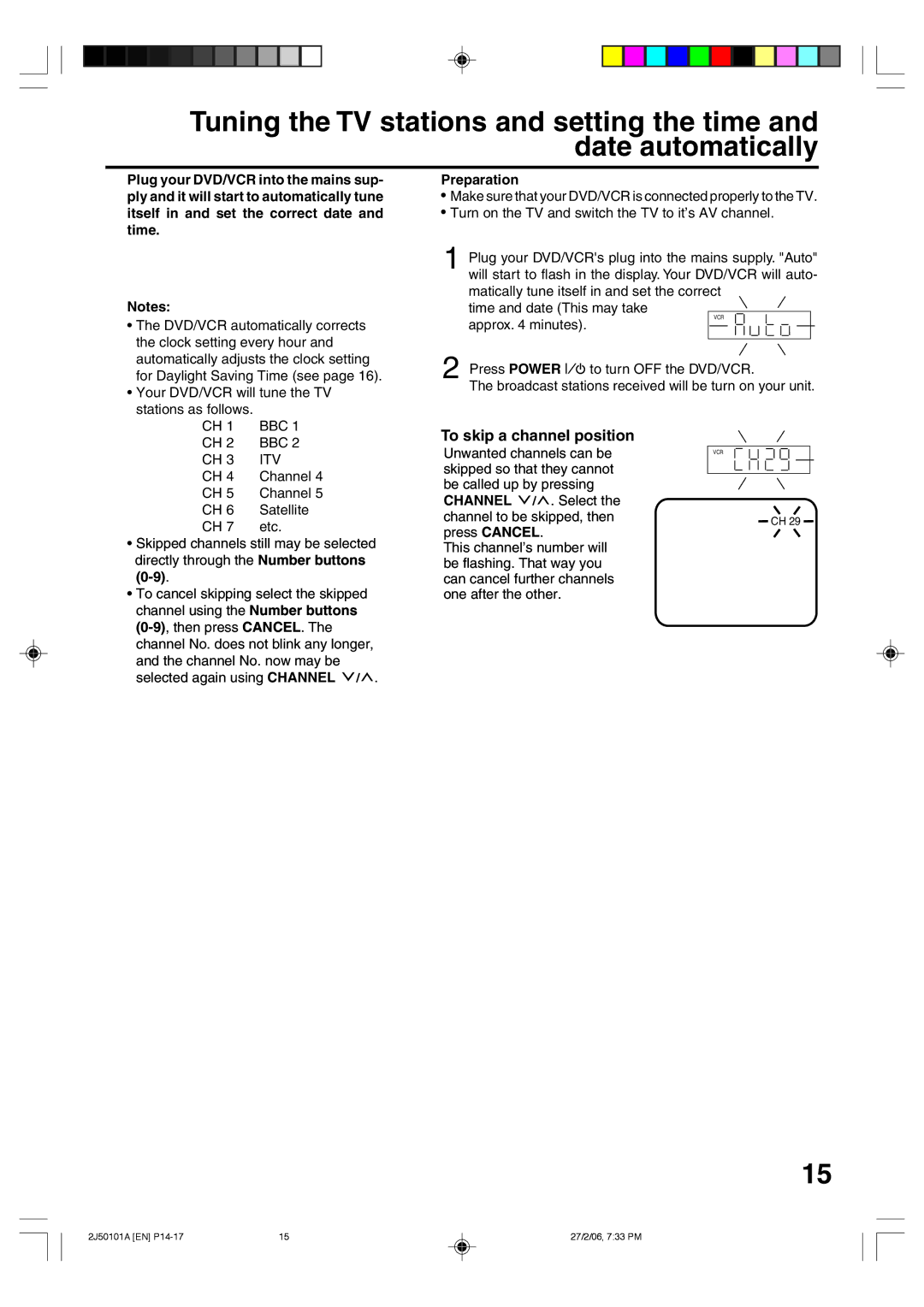 Toshiba SD-37VBSB manual To skip a channel position, Preparation, Bbc, Itv 