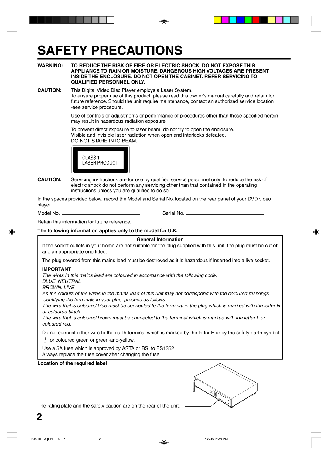 Toshiba SD-37VBSB Do not Stare Into Beam, Retain this information for future reference, Location of the required label 