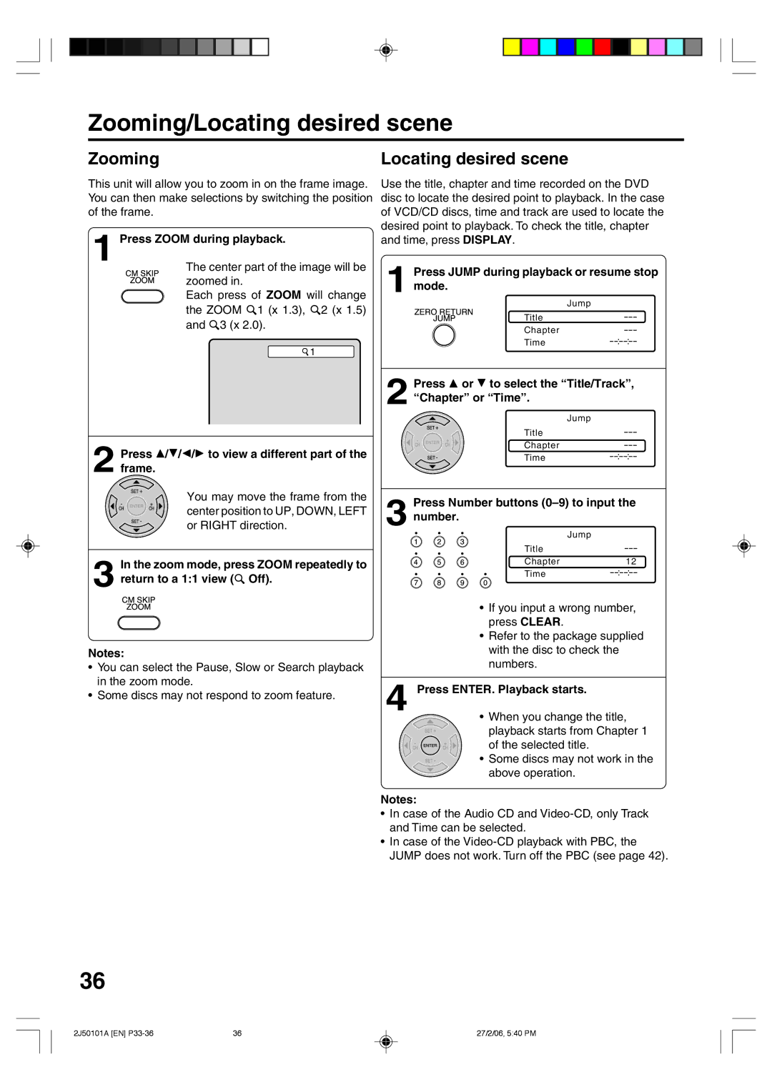 Toshiba SD-37VBSB manual Zooming/Locating desired scene, Zooming Locating desired scene 