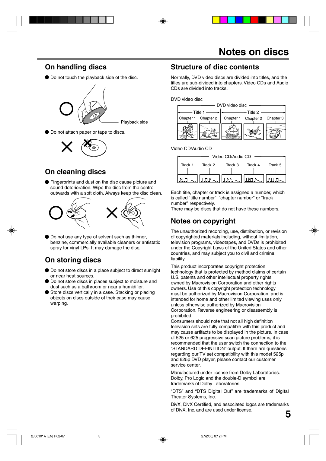 Toshiba SD-37VBSB manual On handling discs, On cleaning discs, On storing discs, Structure of disc contents 