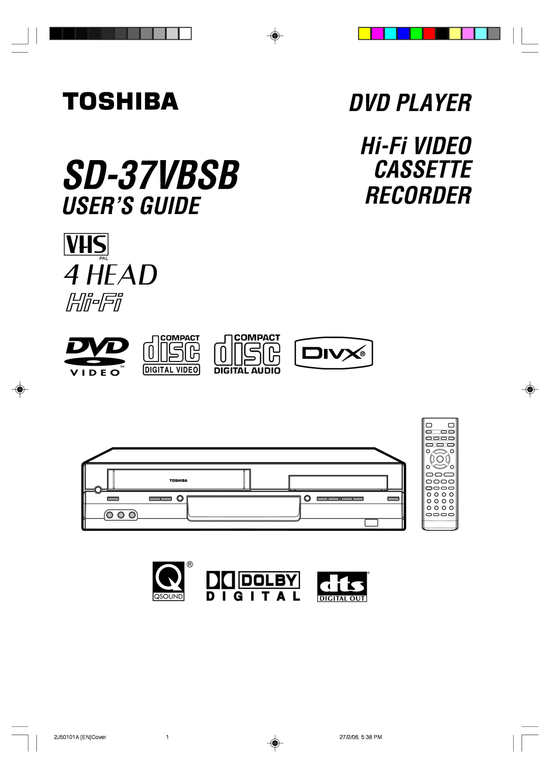 Toshiba SD-37VBSB manual DVD PLAYER Hi-Fi VIDEO, User’S Guide, Cassette, Recorder, Digital Video 