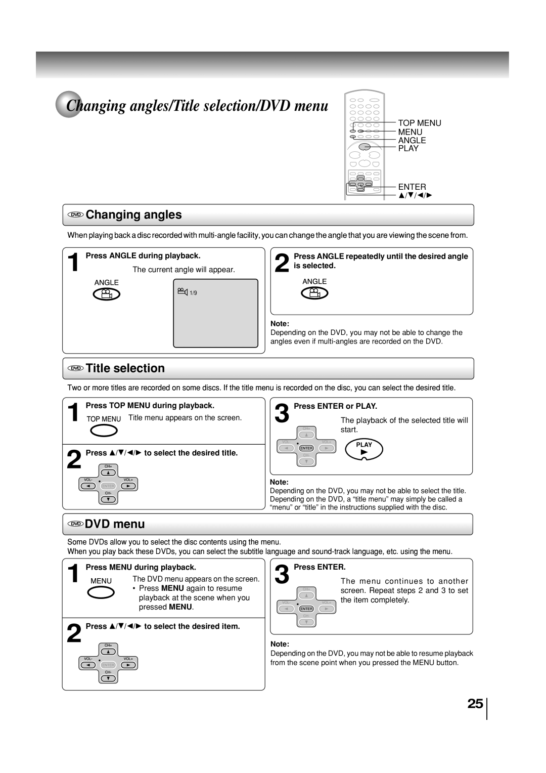 Toshiba SD-3860SC manual Changing angles/Title selection/DVD menu, DVD Changing angles, DVD Title selection, DVD DVD menu 
