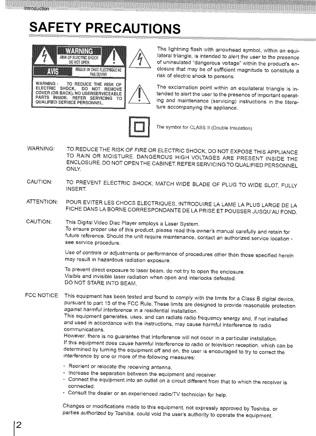 Toshiba SD-3960SU owner manual Moisture, Voltages are Present, Only, Do not Stare Into Beam 