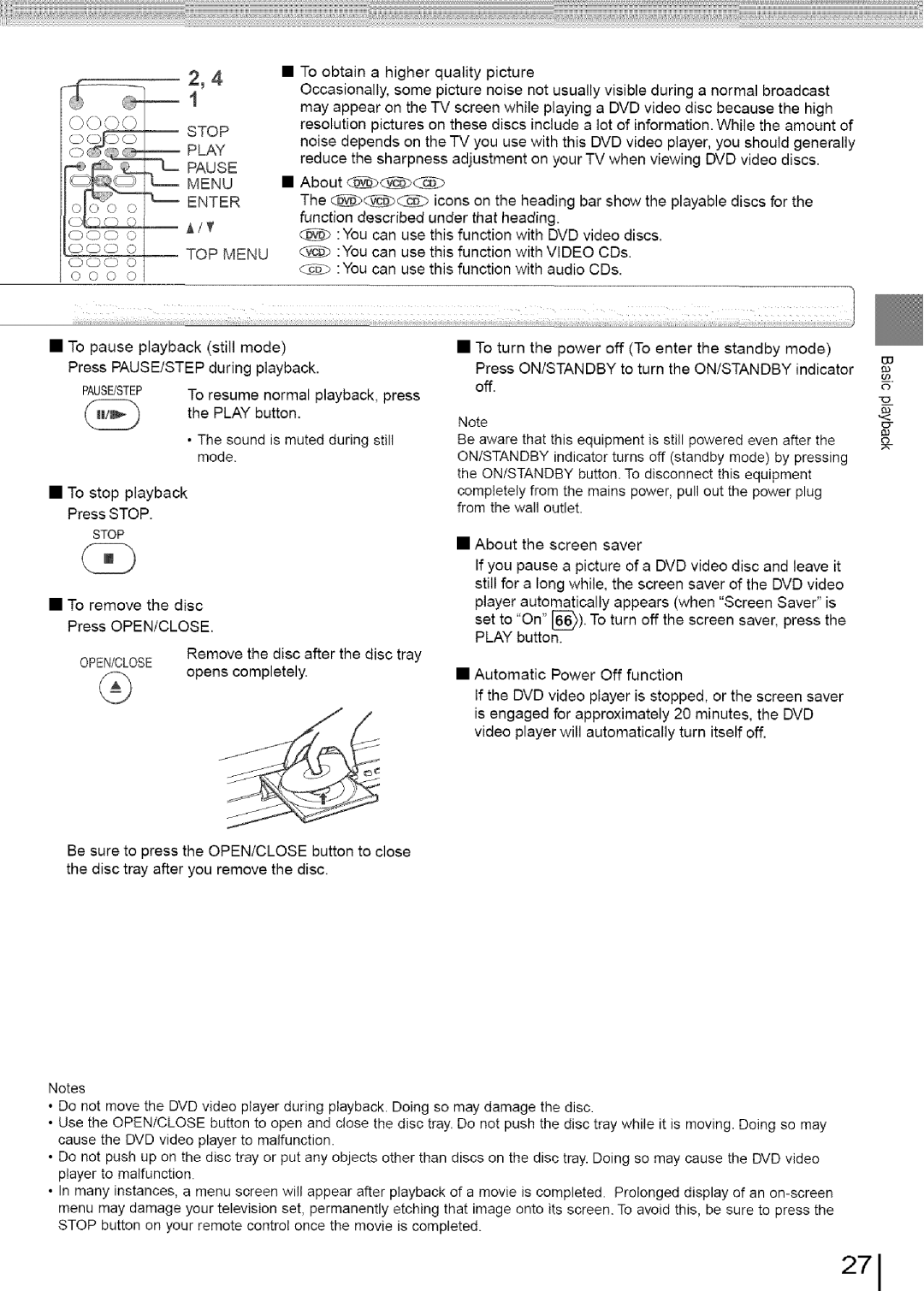 Toshiba SD-3960SU owner manual 271, To remove the disc Press OPEN/CLOSE 