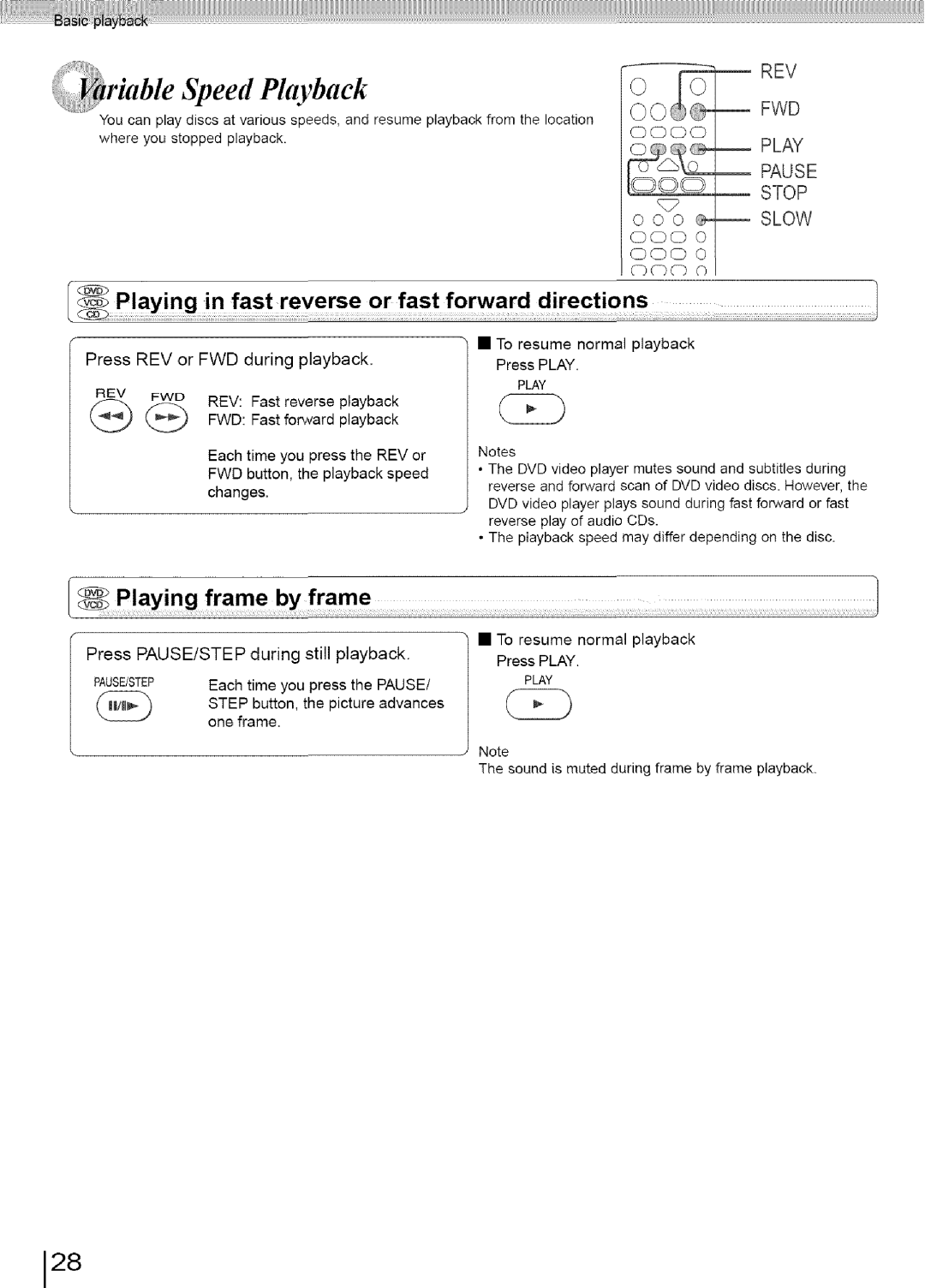 Toshiba SD-3960SU owner manual Table Speed Playback, DO o ¢--- Slow, Step button, the picture advances one frame, Ooco, Ooo 