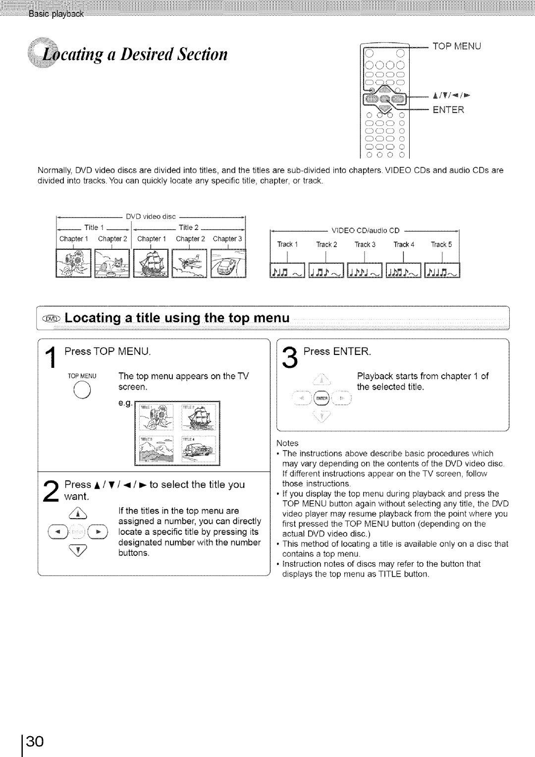 Toshiba SD-3960SU owner manual Desired Section, Press TOP Menu, Press / / -,I / t,- to select the title you 