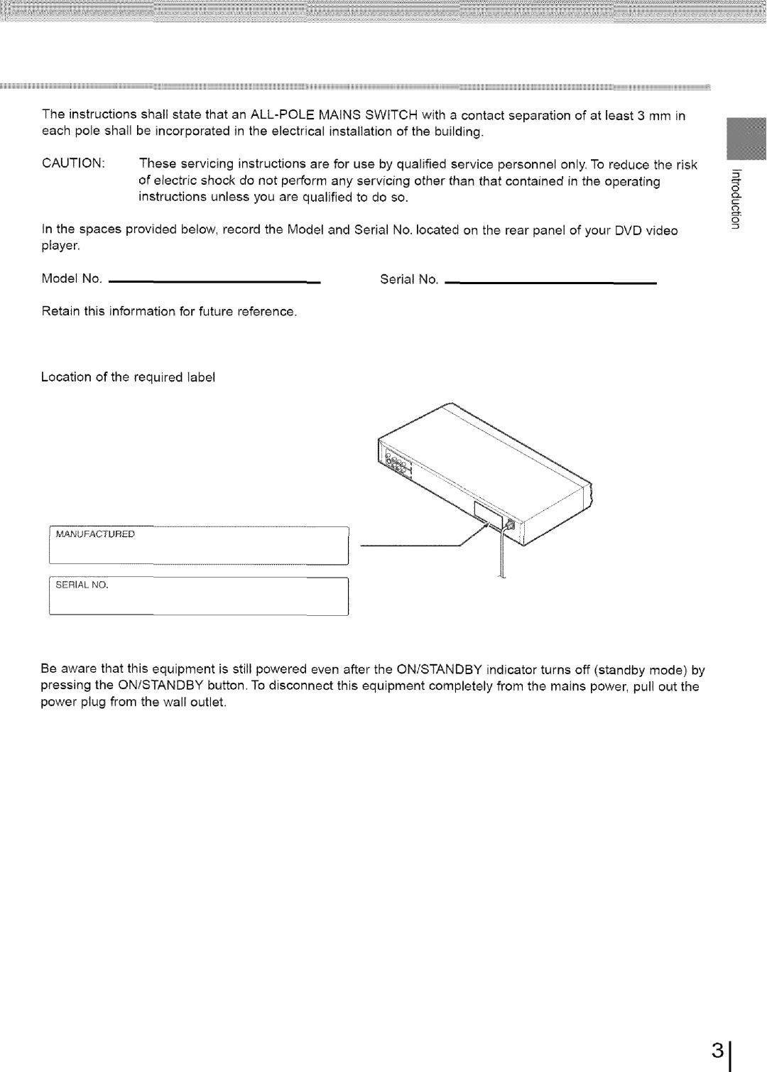 Toshiba SD-3960SU owner manual Player ModelNo.SerialNo Retainthisinformationfuturereference 