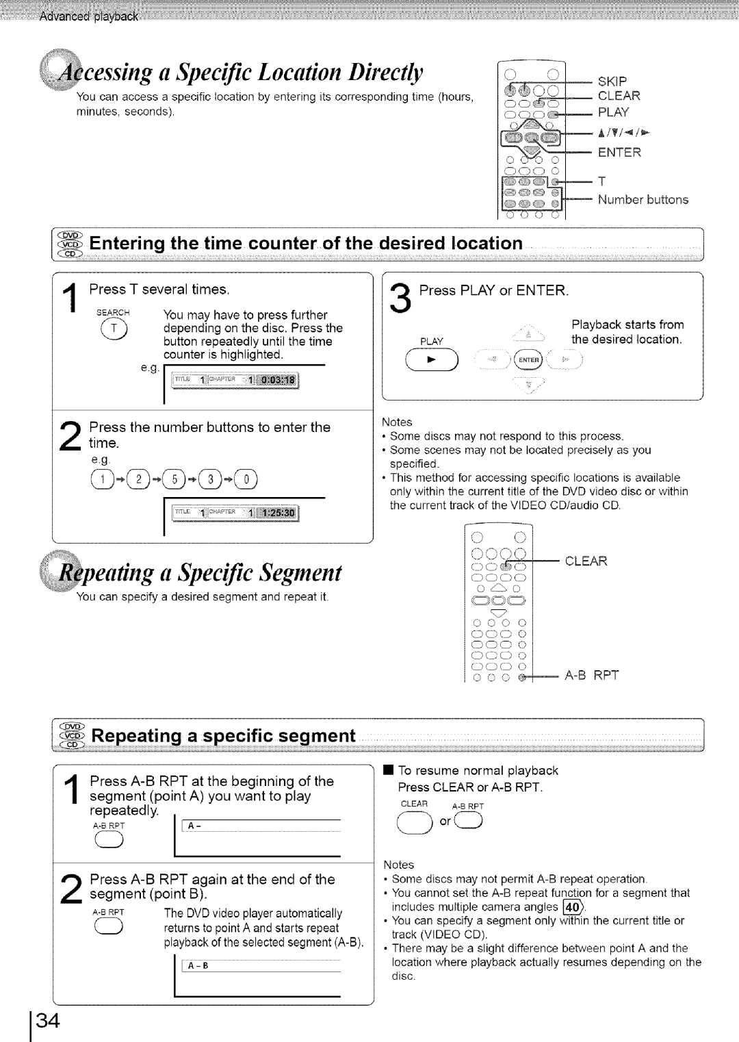 Toshiba SD-3960SU owner manual Specific Location Directly, Specific Segment, Press T several times 