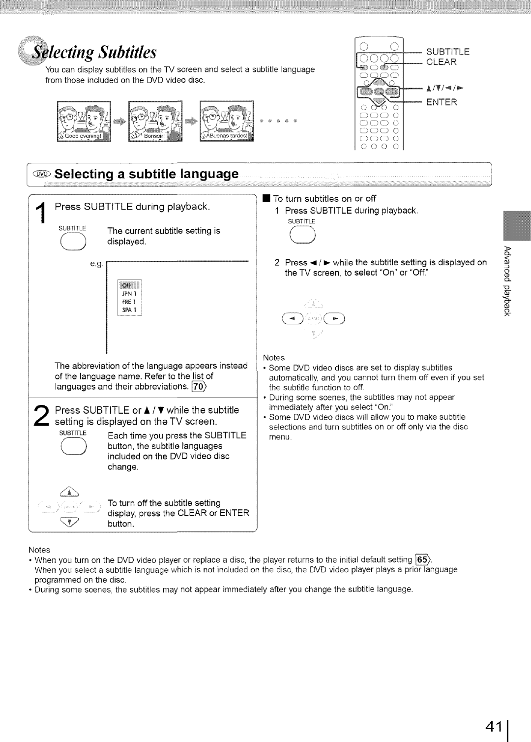 Toshiba SD-3960SU owner manual 411, Selecting a subtitle language 