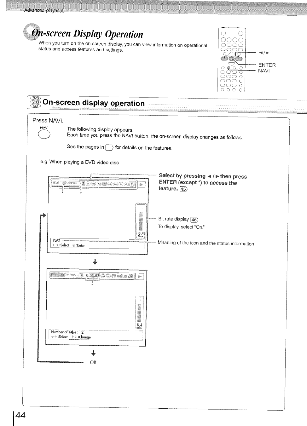 Toshiba SD-3960SU owner manual ScreenDisplay Operation, Press Navi, NAVl 