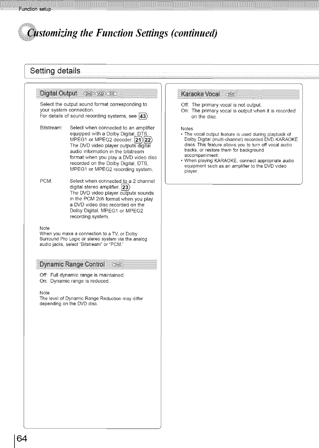 Toshiba SD-3960SU owner manual Setting details 