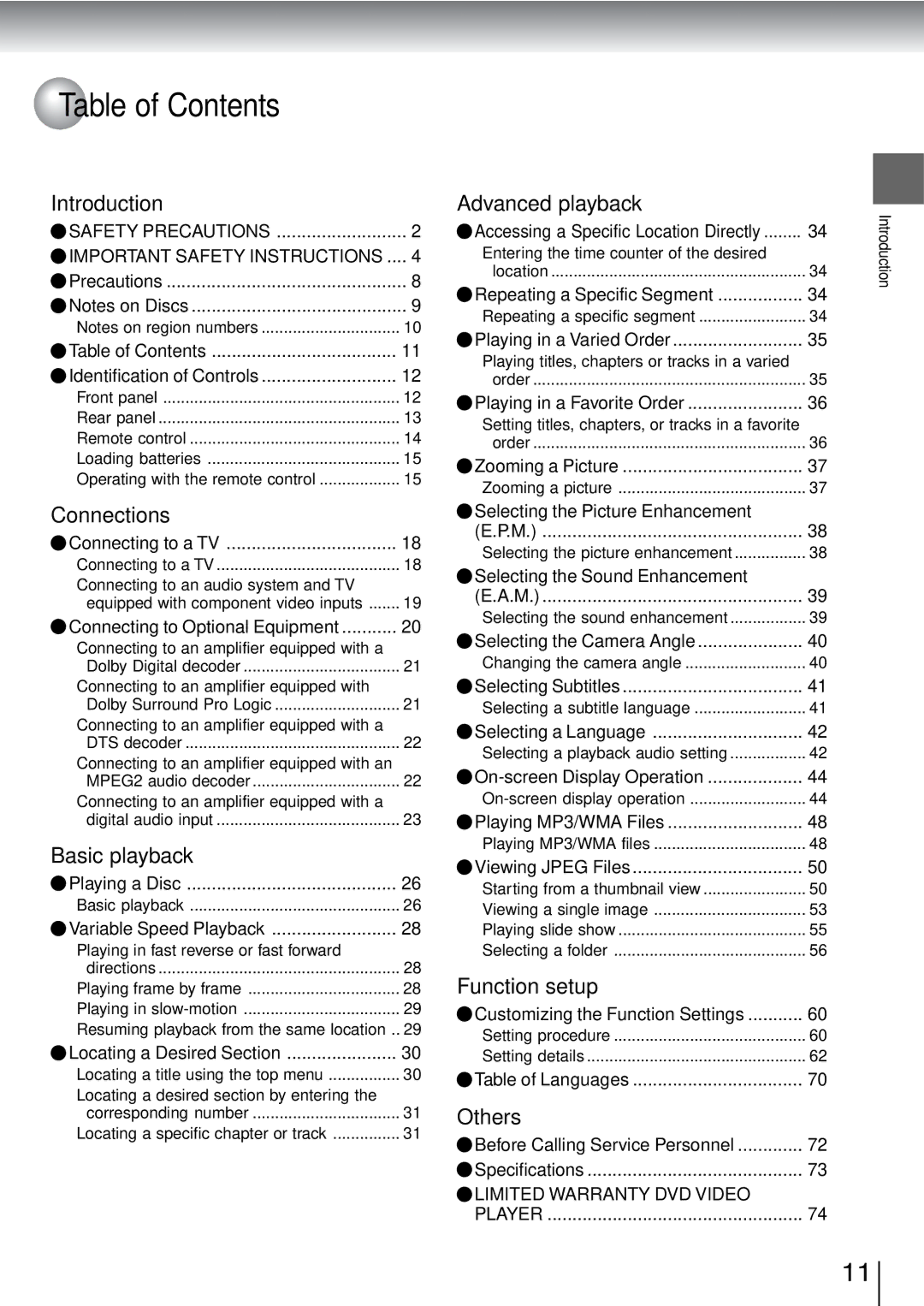 Toshiba SD-3960SU owner manual Table of Contents 