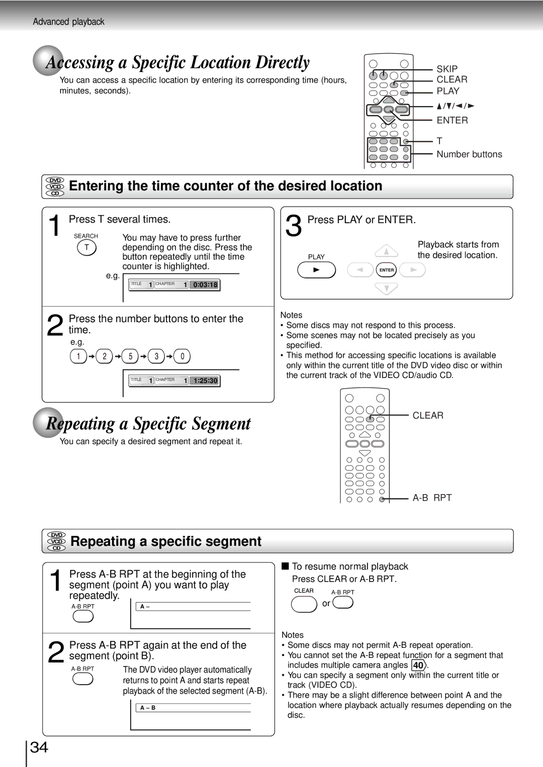 Toshiba SD-3960SU owner manual Accessing a Specific Location Directly, Entering the time counter of the desired location 