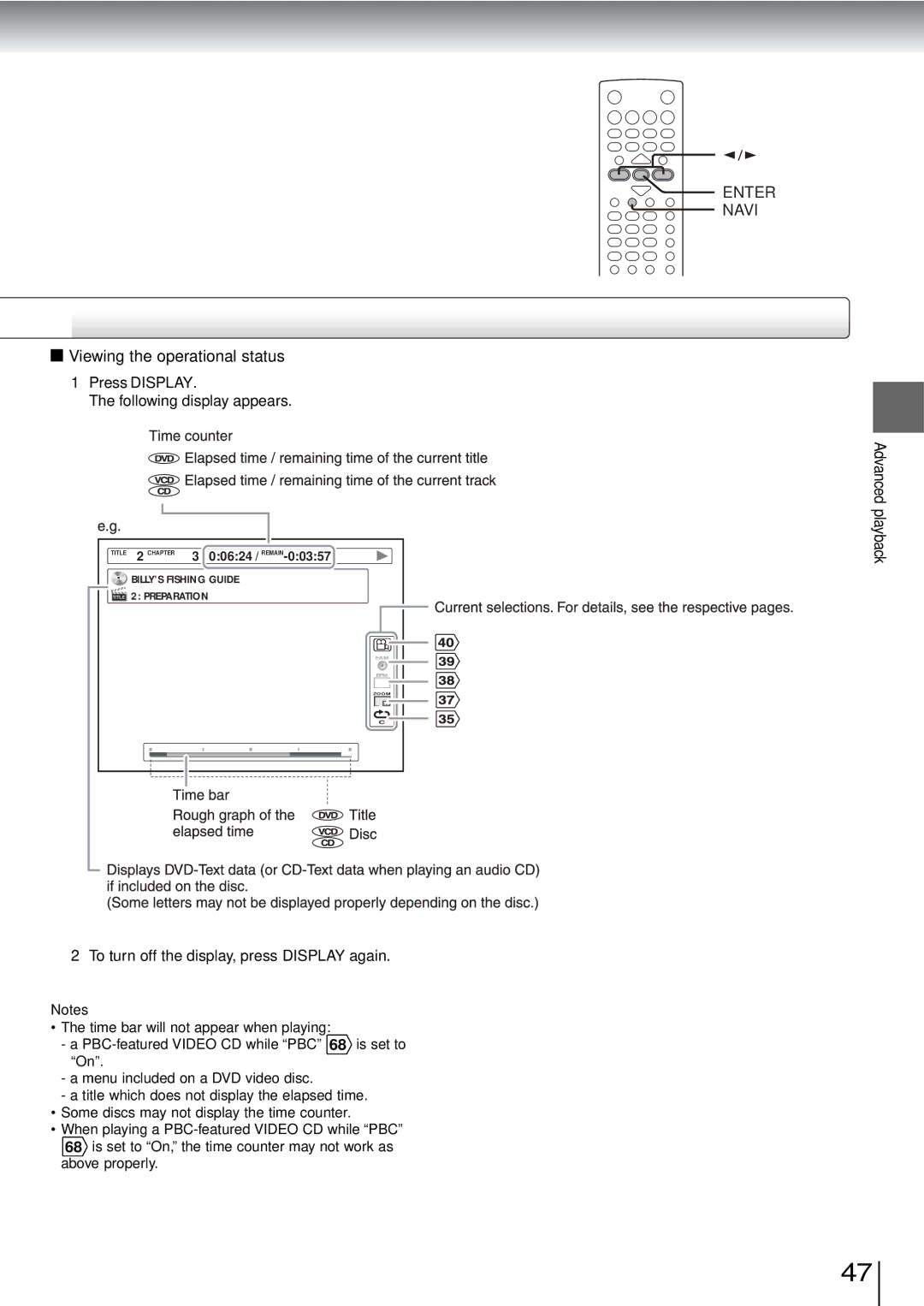 Toshiba SD-3960SU owner manual Viewing the operational status 