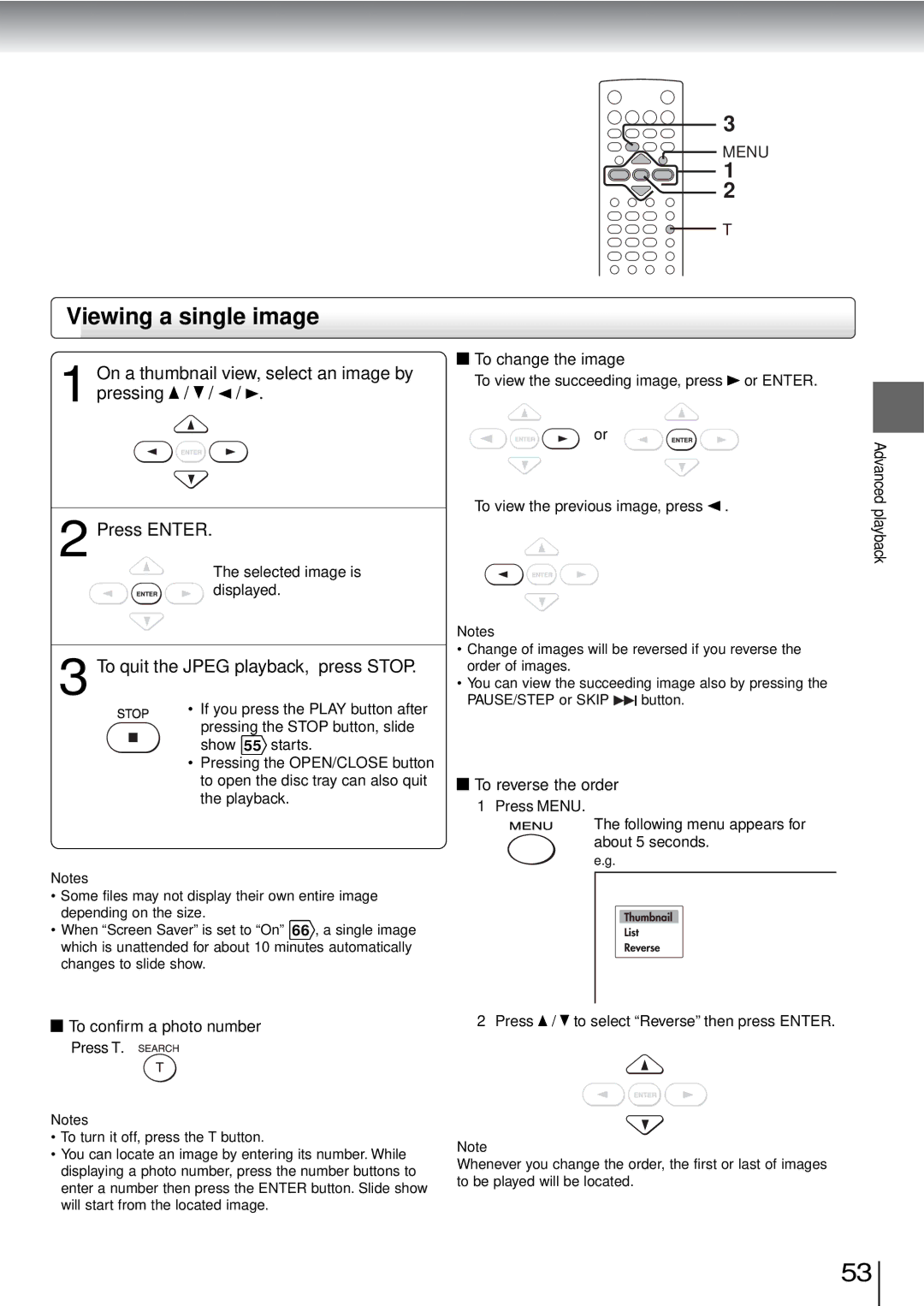 Toshiba SD-3960SU owner manual Viewing a single image, To confirm a photo number, To change the image 