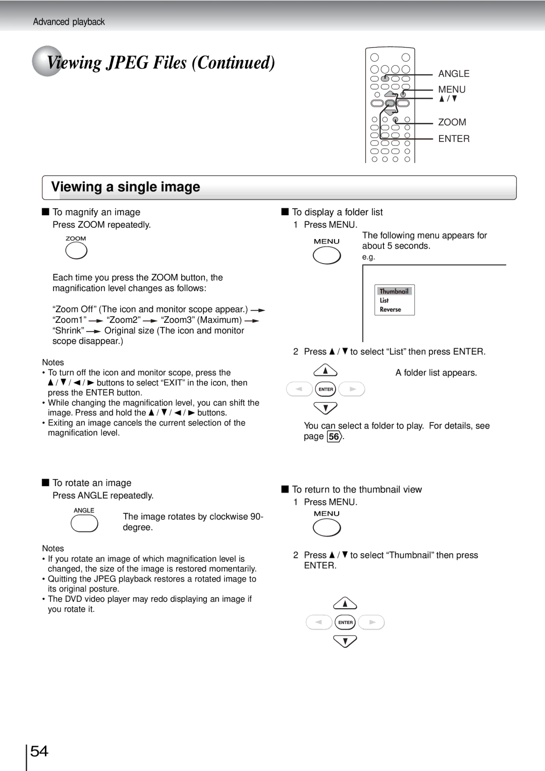 Toshiba SD-3960SU owner manual To magnify an image, To rotate an image, To return to the thumbnail view 