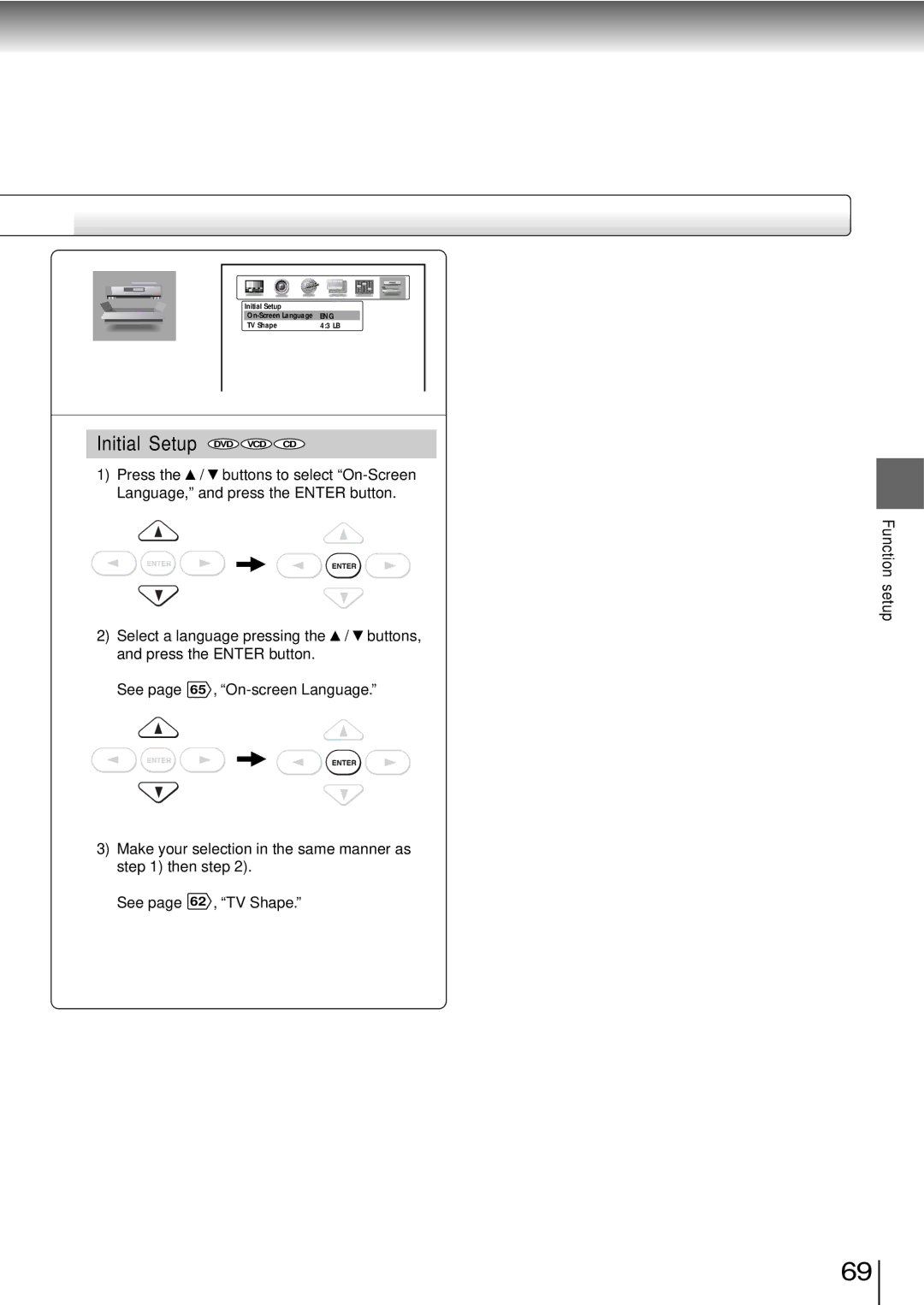 Toshiba SD-3960SU owner manual Initial Setup 