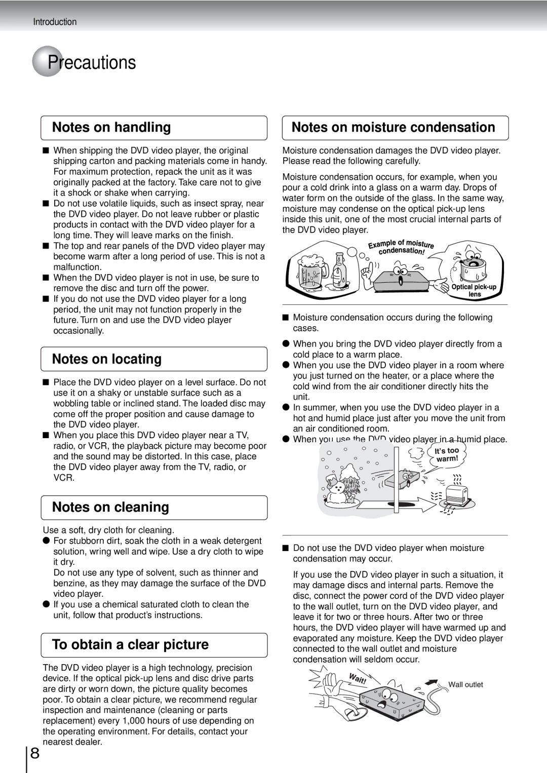 Toshiba SD-3960SU owner manual Precautions, To obtain a clear picture 